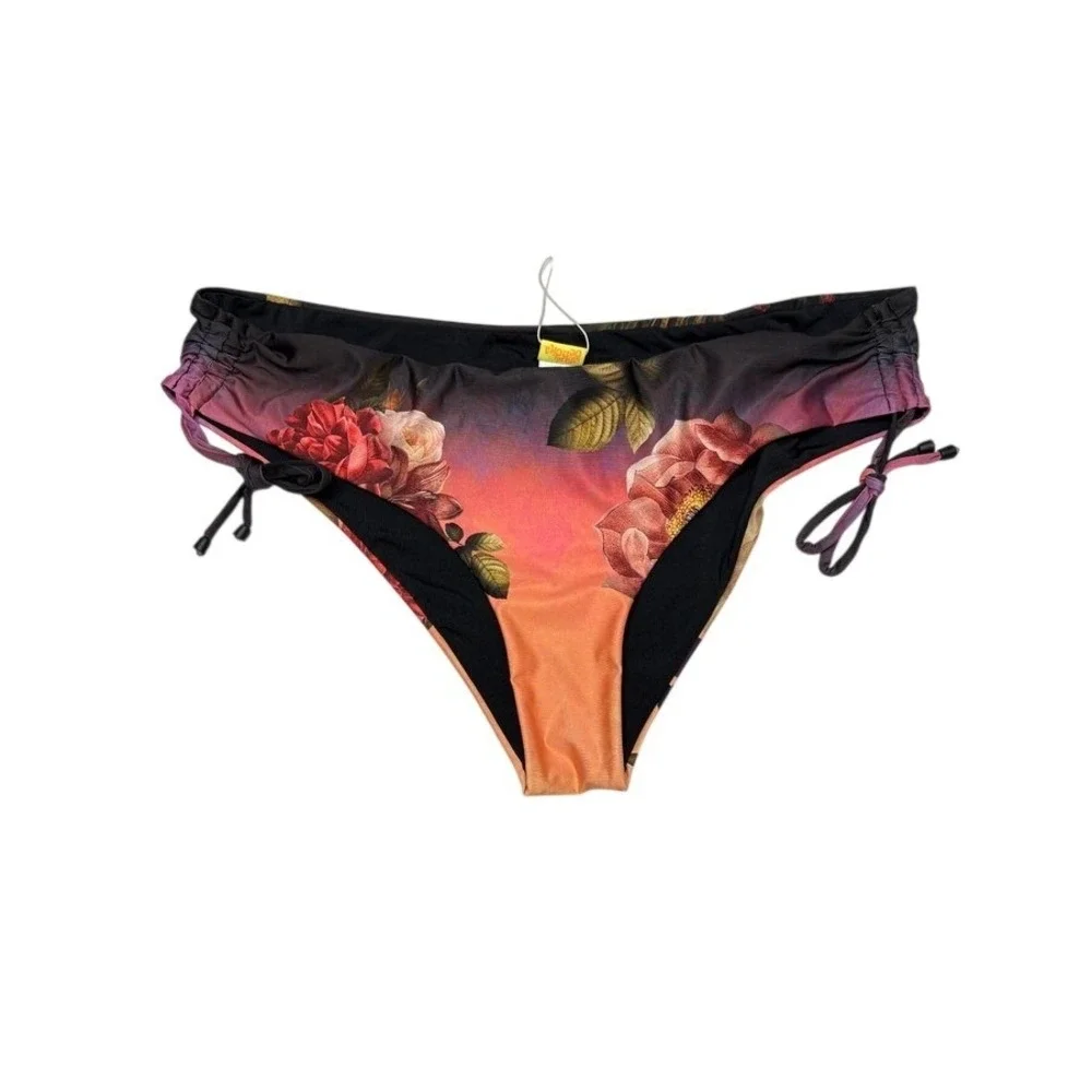 Agua‎ Bendita Erielle Eda Shade Bikini Swim Bottom 2XL Floral Pink Black Beach